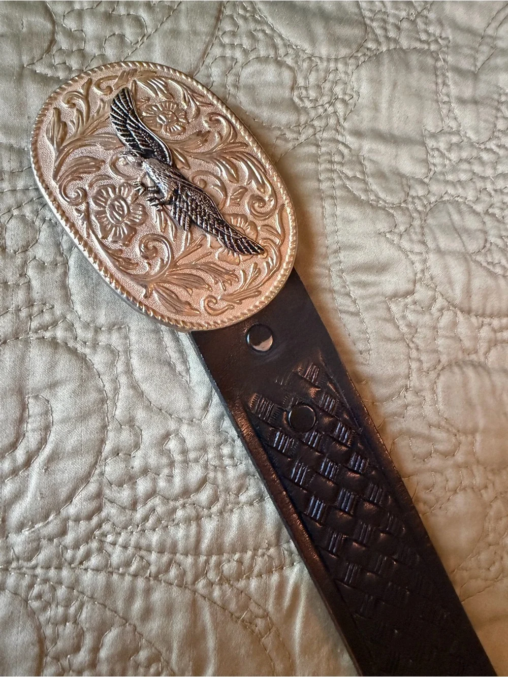 Western Pheasant Buckle Black Basket Weave Leather Belt Chambers Phoenix Size 36